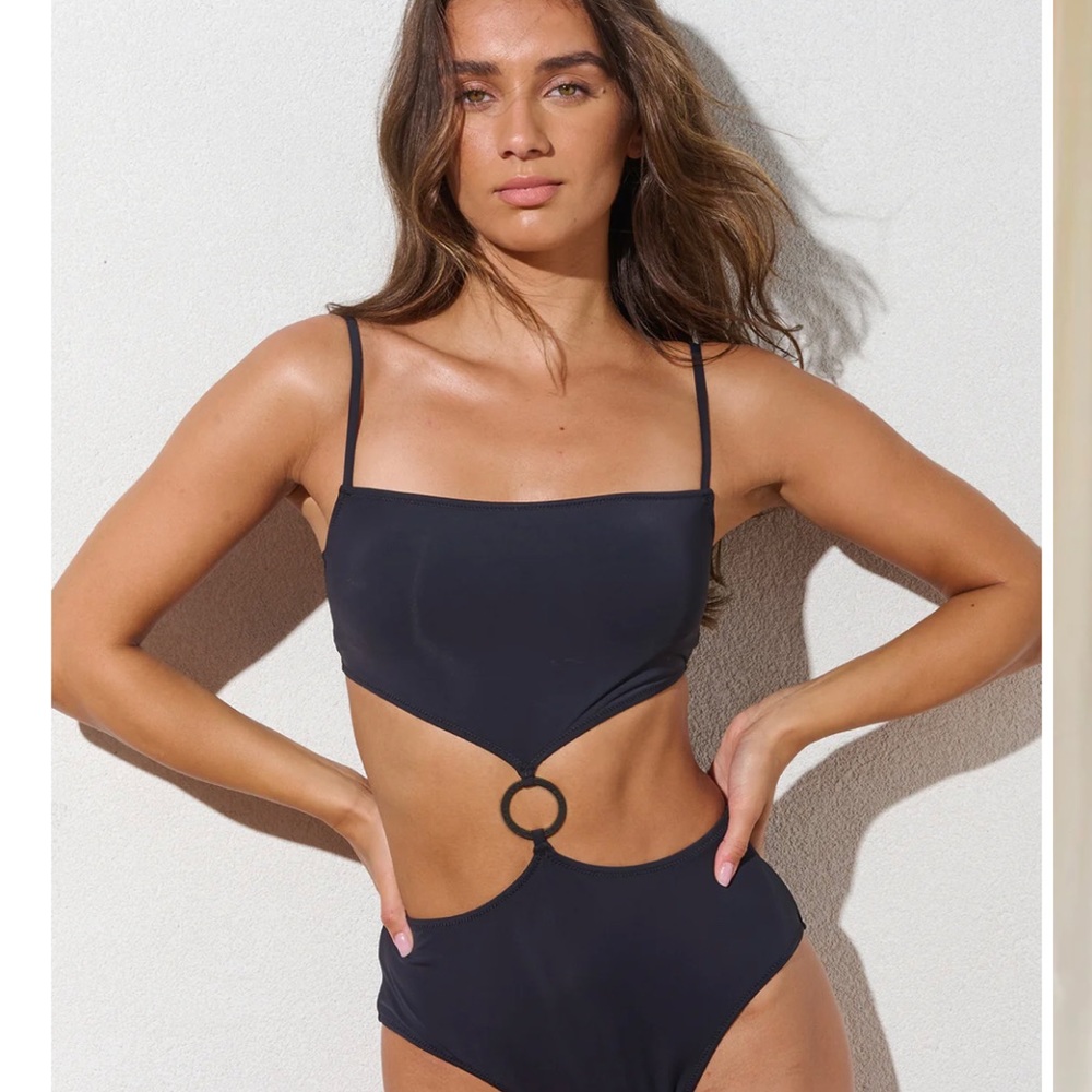Black Cutout One-Piece Swimsuit with Ring Detail - Women